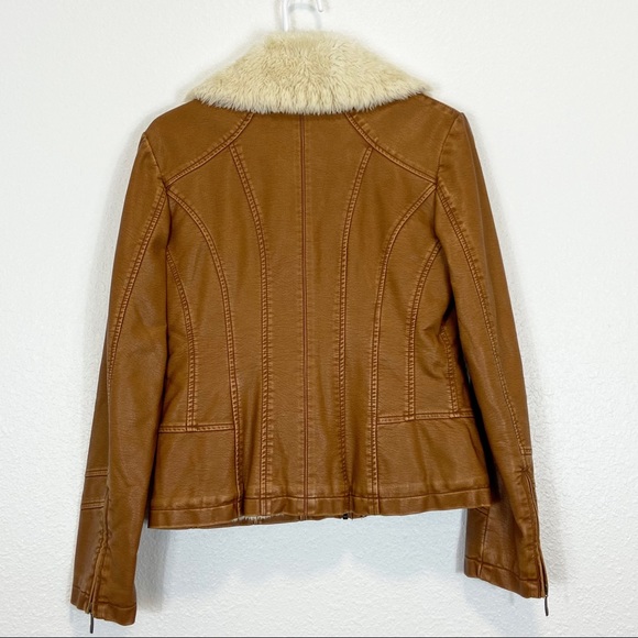 Vintage Giacca Faux Leather Brown Bomber Jacket With Faux Fur Collar & Lining M - Picture 2 of 9